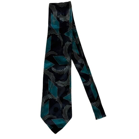 Vintage Daniel Craig 100% Silk Tie Abstract Print Made in Italy Black Turquoise - Picture 1 of 8